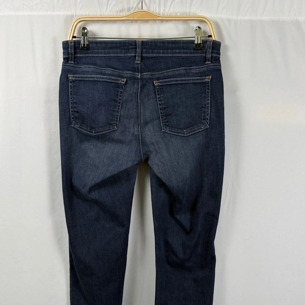 Eileen Fisher Dark Wash Jeans Raw Hem Indigo Blue Stretch 5 Pocket Zip Womens 6